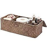 Sumnacon Bathroom Organize Basket, Seagrass Toilet Tank Basket with Section for Tissue Toilet Pap...