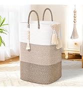 Woven Laundry Basket for Clothes,65 L Large Rectangle Laundry Hampers with Beads Tassel, Nursery ...