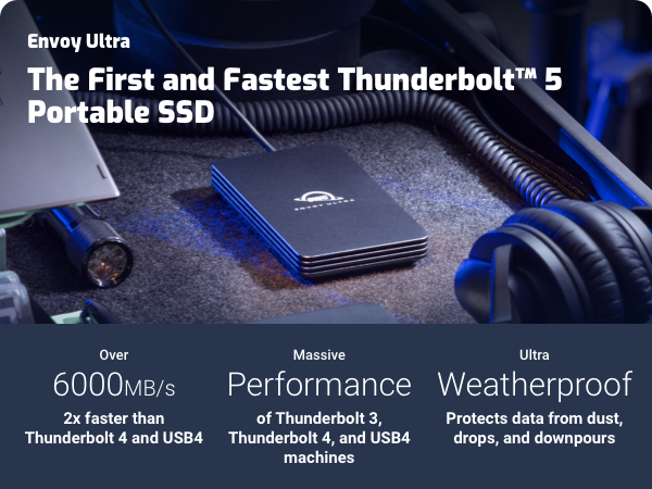 THNDERBOLT 5 4 3 TB5 USB-C EXTERNAL PORTABLE STORAGE ENCLOSURE SSD DRIVE BUILT IN CABLE USB4