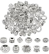 PH PandaHall 120pcs 12 Style Silver Spacers Metal Antique Spacers Beads Barrel Column Butterfly F...