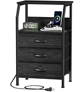 Furnulem Night Stand with Charging Station, 28.3 Inch Tall Side Table with Fabric Drawers and Sto...