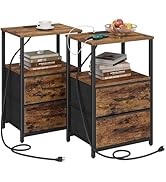 TUTOTAK End Table with Charging Station, Side Table with 2 USB Ports and Outlets, Nightstand with...