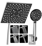 Veken High Pressure Rain Shower Head with Multi-Functions, Square Rainfall Shower Heads with 5-Mo...