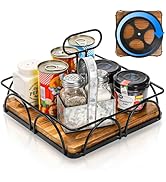 WRINGKIT Condiment Caddy with Handle Lazy Susan, 9 Inch Wood Spice Caddy, 360° Turntable Organize...