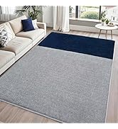 FALARK Rugs for Bedroom Living Room, 4x6 ft Grey Navy Blue Area Rug, Washable Memory Foam Non-Sli...