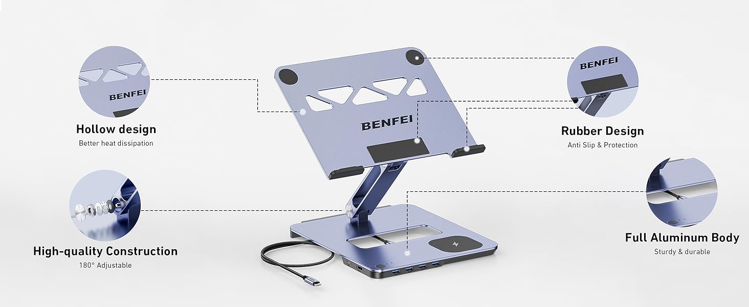 BENFEI Laptop Stand with USB C 6in1 Docking Station