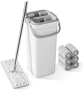 BOSHENG Mop and Bucket Set, Flat Mops for Floor Cleaning, Wall Mop with 60" Extensible Handle, Ha...