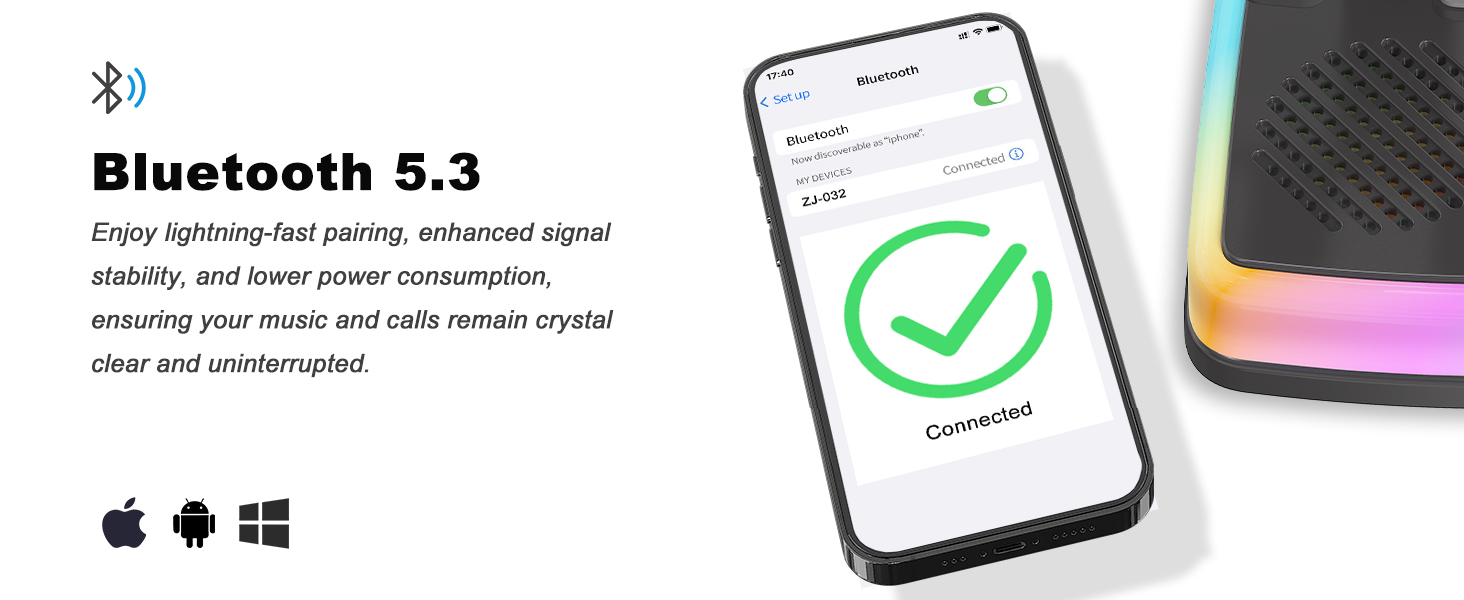 Stable Bluetooth 5.3 speaker with phone stand, long range wireless audio for movies and videos.