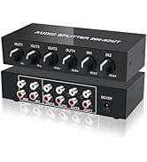 FlyroadUp 2 in 4 Out RCA L/R Audio Splitter Stereo Line Level Distributor Mixer with Independent ...