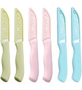 WWZJ 6 Pack Ceramic Paring Knife with Knife Cover, Lightweight Ceramic Knives, Fruit and Vegetabl...