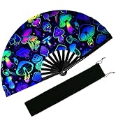 EOSAU UV Glow Large Rave Fan Folding Hand Fans for Line Dancing Portable Handheld Clack Fan for F...