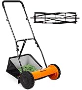 Walensee 16-Inch 5-Blade Push Reel Lawn Mower, Cordless Manual Reel Lawn Mower Walk-Behind Steel ...