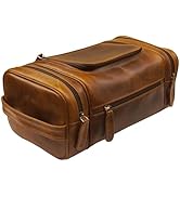 ELIZO Leather Toiletry Bag - Dopp Kit for Men &amp; Women | Large Travel Bag | Waterproof Lining | Ha...