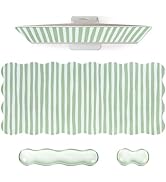 L-SPOUTTO Green Striped Mouse Pad Set,Scalloped XXL Desk Mat + Ergonomic Mouse Wrist Rest + Gel K...