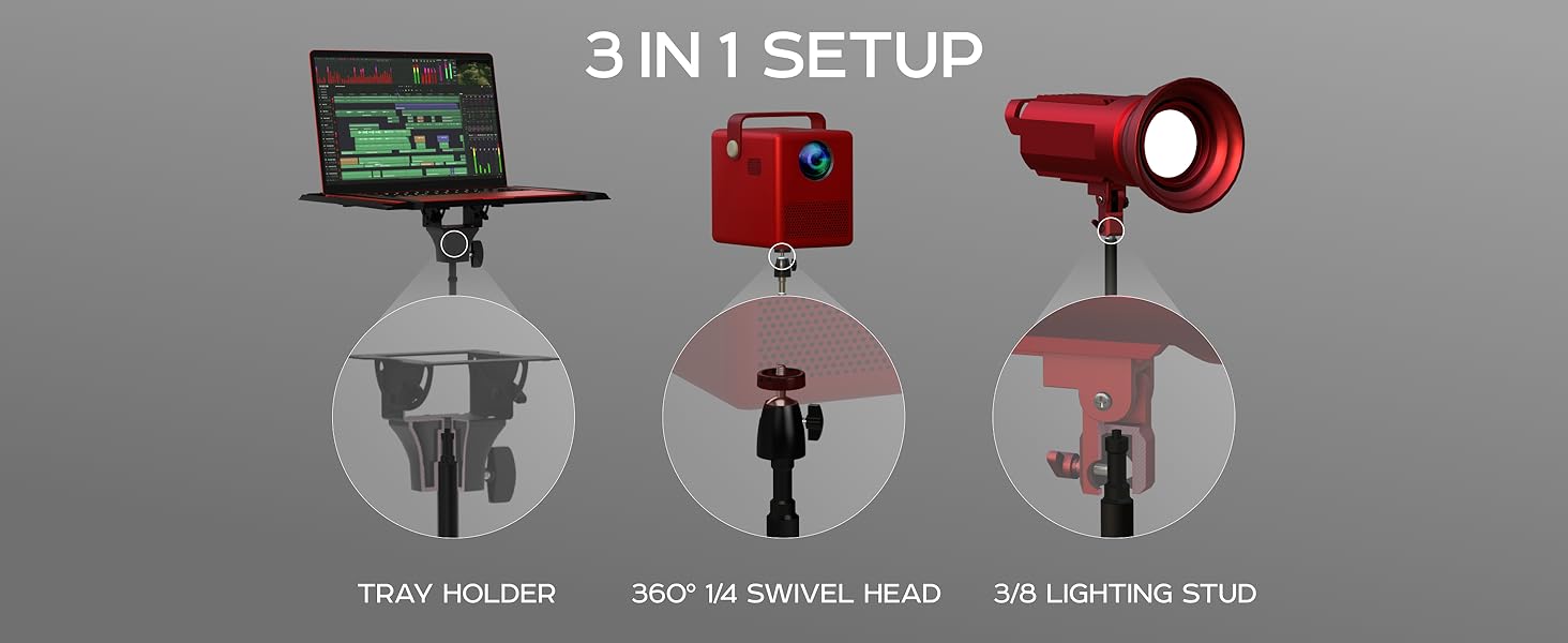 3 in 1 setup: tray holder, Lifestyle projectors, Studio lights