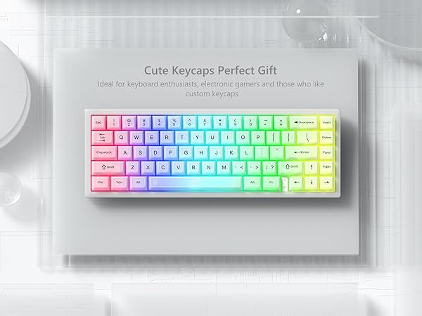 Keyboard Keycaps Clear, White Keycaps 60 65 75 100 Percent, Transparent Jelly Cute Custom Key Cap