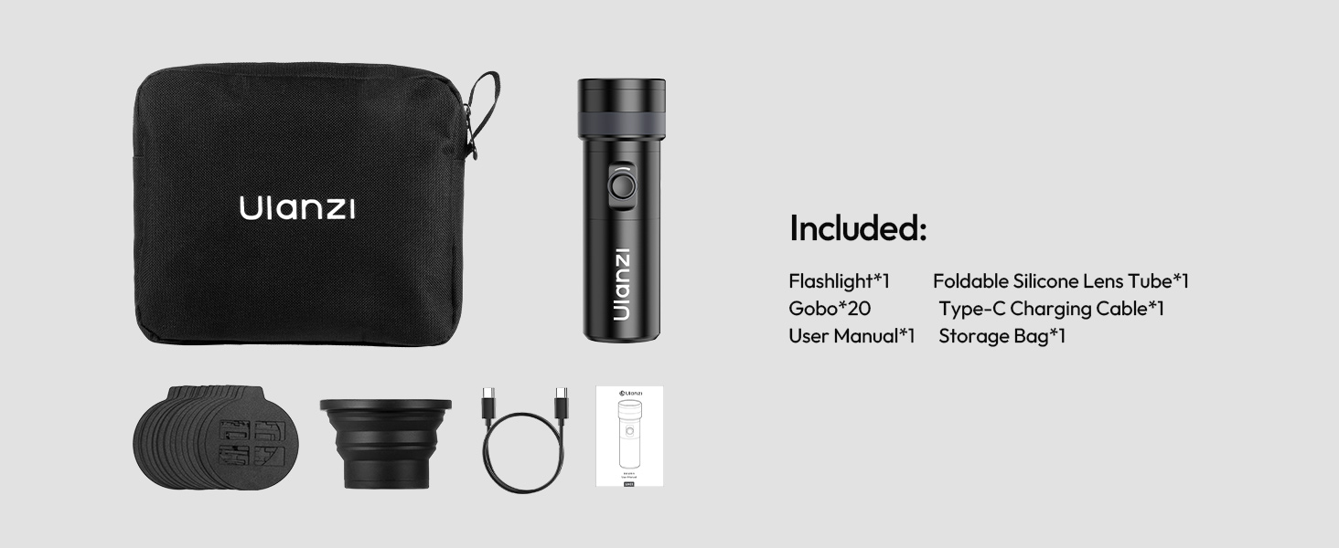 Ulanzi LM01 spotlight for photography kit with Foldable Silicone Lens Tube, Gobo, Cable &amp;amp; Carry bag
