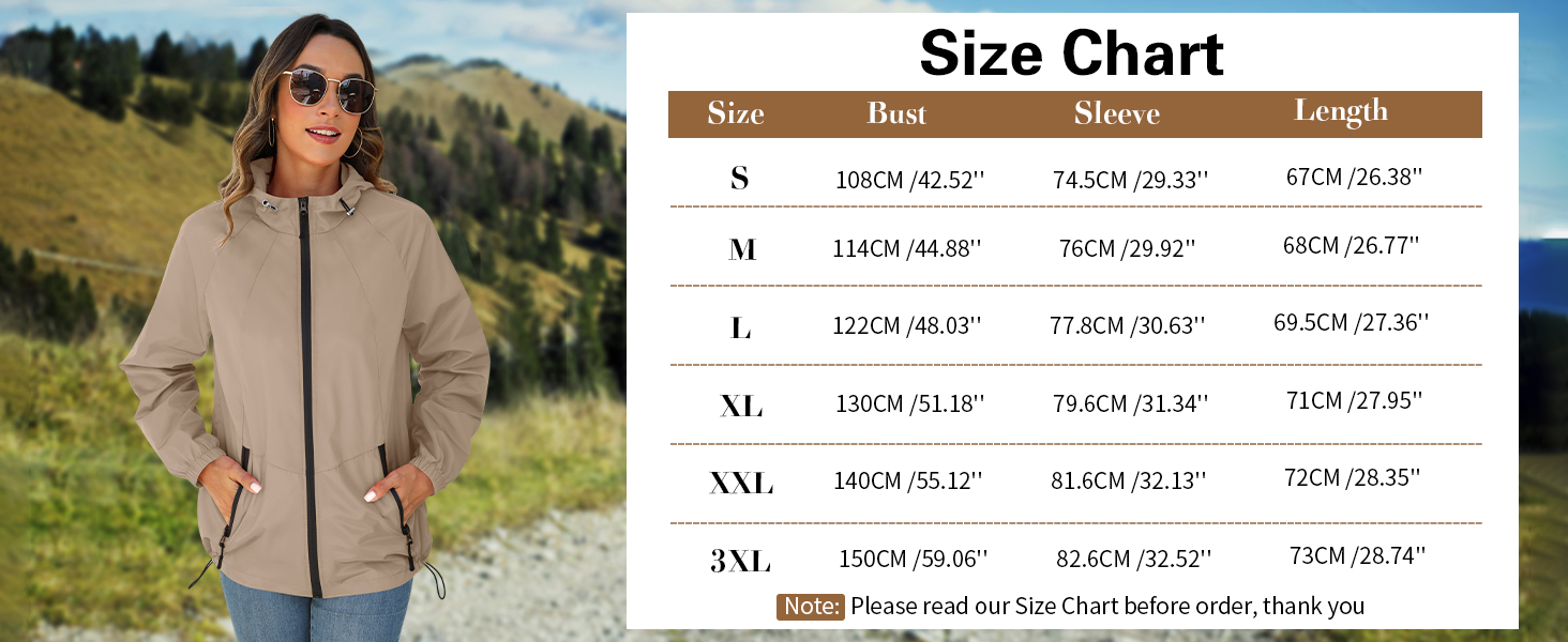 Avoogue Women&amp;#39;s Raincoats &amp;amp; windbreaker Size Chart