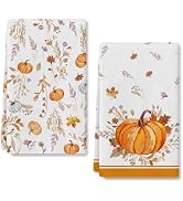 RABUSOFA Orange Leaves Pumpkin Fall Kitchen Towels Dish Towels, 18x26 Inch FarmhouseThanksgiving ...