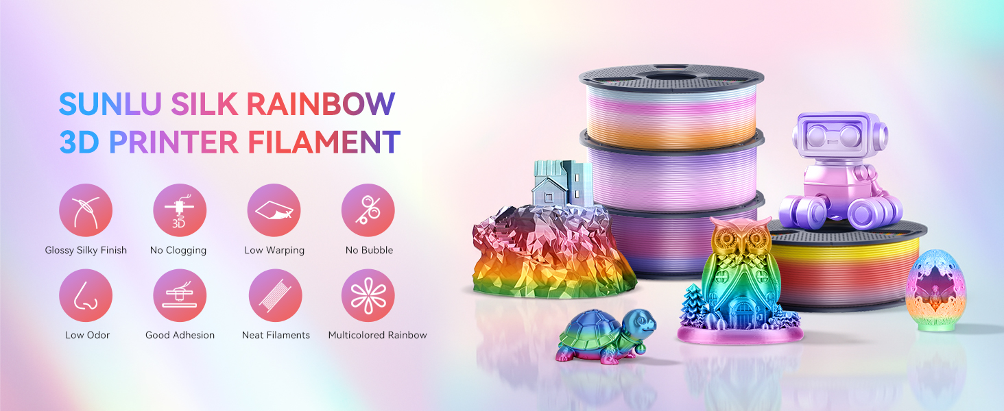sunlu 3d printer filament rainbow silk filament color changing multicolored rainbow multi color