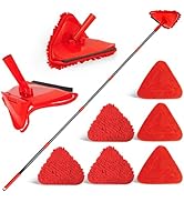 Red triangular mop head set with extendable handle, multiple microfiber pads, and smooth triangle pads for cleaning various surfaces. Versatile cleaning tool for floors and hard-to-reach areas.