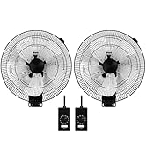 Simple Deluxe 18 Inch Metal Wall Mount Fan, 90-Degree Oscillation, 5 Speed Adjustment, 2 Pack
