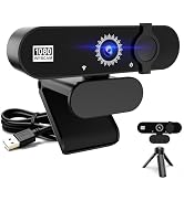 KYFZX 1080P USB HD Webcam,with Microphoneand Rotatable Tripod&amp; Privacy Cover for PC,with Auto Whi...