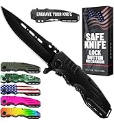 Safety Lock Pocket Knife - Spring Assisted 3.4-inch Sharp Blade - Folding Tactical Black Knife wi...
