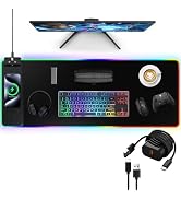 RGB Gaming Mouse Pad with Fast Wireless Charger, LED Extended Desk Mat, Home Office Large Desk Pa...