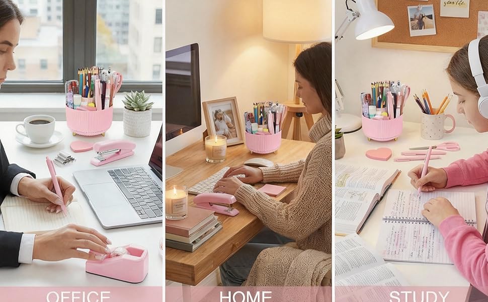 Real-world usage scenarios, including offices, home offices, and student desks