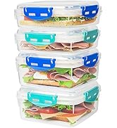 4 PCS Sandwich Containers - 100% Airtight &amp; BPA-Free &amp; Microwave &amp; Dishwasher Safe Kitchen Storag...