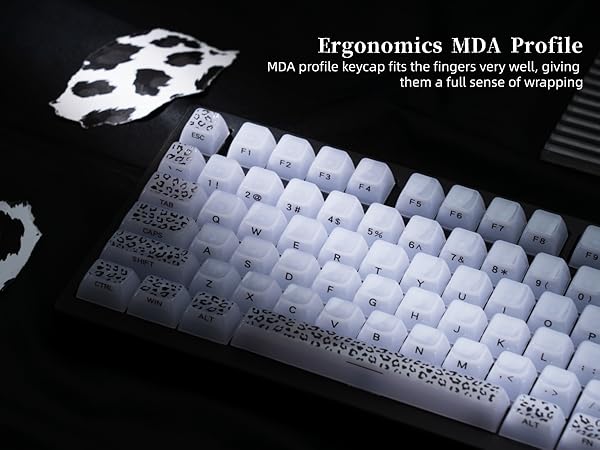 Womier Keyboard Keycaps Jelly, White Ceramic Keycaps Style, Leopard Print Key caps