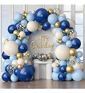 Navy Blue Gold Balloon Arch Kit,Dark Light Pastel Blue Sand White Beige Chrome Gold with Confetti...
