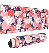 Japanese Flowers Pink Cherry Blossoms Mouse Pad XL Extended Mouse Mat Non Slip Rubber Base Stitch...