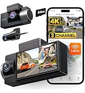 WOLFBOX i17 4K 3 Channel Dash Cam Built-in 5.8GHz WiFi GPS with 64GB Card, 4K+1080P+1080P Dash Ca...