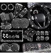 27 Pcs Bling Car Accessories Set for Women, Bling Steering Wheel Covers Universal Fit 15 Inch, Bl...