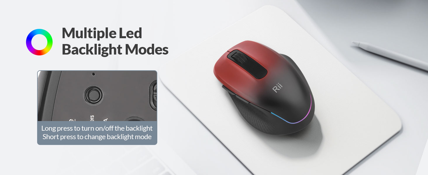 Rii Wireless Mouse, 2.4G USB Computer Mouse, Rechargeable LED Ergonomic Wireless Mouse forLaptop