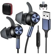 USB Earbuds with Microphone for PC Laptop,Wired USB A Headphones with Mic&amp; Earfins Hook for Compu...