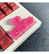 DOHOMEQ Handmade Set 4 Pink Sequins Paw Cat Artisan Keycap - Aesthetic Resin Keycaps 1U ESC R1 OE...
