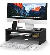 Monitor Stand Riser, 2 Tiers Wood Monitor Riser Stand with Storage Organizer, Desktop Ergonomic M...