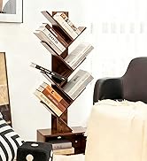 Yoobure Tree Bookshelf - 6 Shelf Retro Floor Standing Bookcase, Tall Wood Book Storage Rack for C...