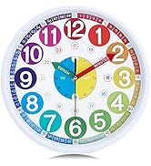 Lafocuse 12 Inch Silent Wall Clock for Kids Learning Time, Classroom Educational Clock for Teache...