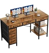 Sweetcrispy 55" Computer Desk with 6 Drawers, Home Office Gaming Desks with Storage Shelves for B...