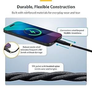 USB-C Charging Cable, 60W (3A) PD, Dual-Layer Braided Nylon/TPE Jacket