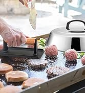 12In Cheese Melting Dome &amp; 8x4In Cast Iron Grill Press, HaSteeL Stainless Steel Basting Cover wit...