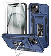 Maxdara for iPhone 15 Case with Stand, Built-in 360°Rotating Kickstand Ring &amp; Tempered Glass Scre...