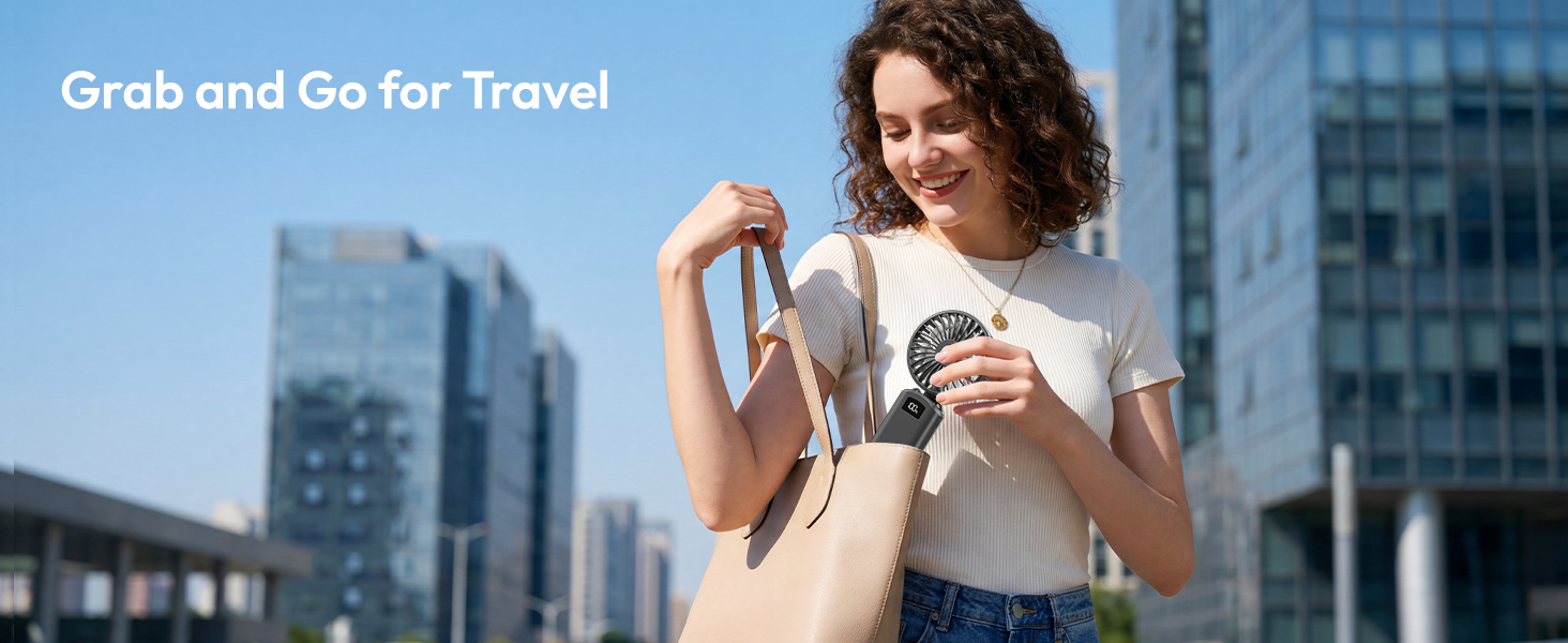 Portable handheld fan for city travel outdoor cooling bag carry and on the go summer use