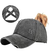 Enwokran Women Ponytail Hat Baseball Cap, Adjustable Criss Cross Buns Ponycaps High Bun Cotton Di...