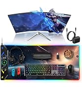 TopMade Wireless Charging Mouse Pad, RGB Gaming Mousepad, 35.4" x 15.8" Extra Large Waterproof Ke...