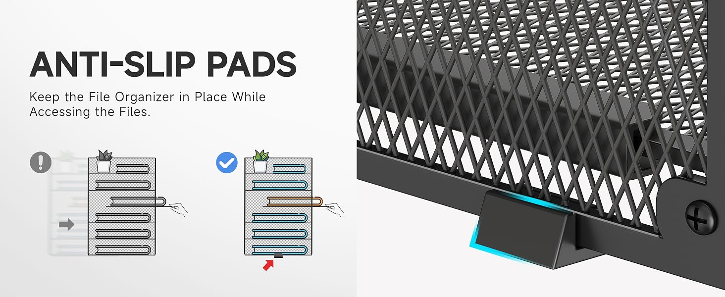 Each folder organizer is equipped with anti-slip pads to prevent movement.